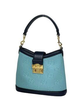 Gucci Handbag GG Pattern 2-Way Leather Blue